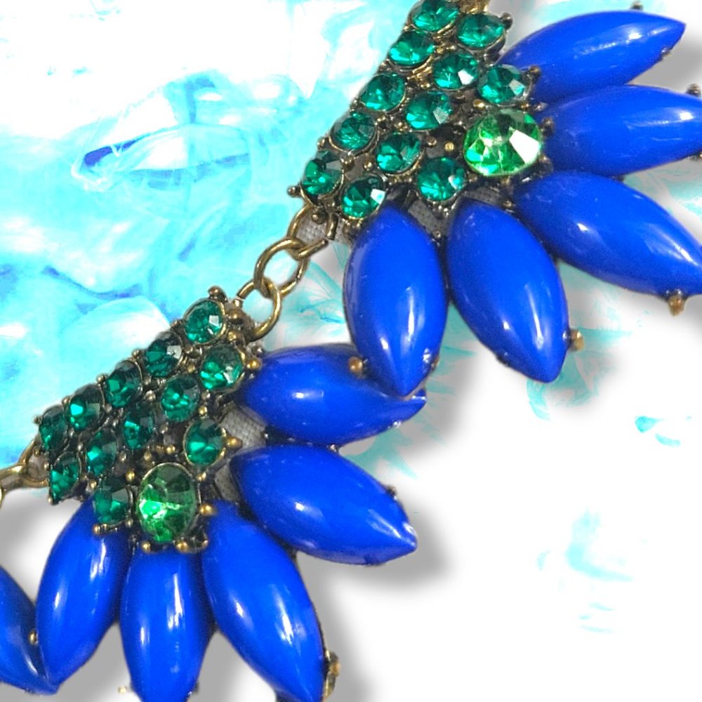 Statement Necklace Adjustable Length Blue And Aqu… - image 5